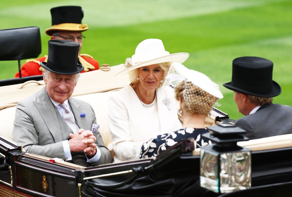 Mandatory Credit: Photo by James Marsh/Shutterstock (13975273z) King Charles III and Queen Consort Camilla arrive in the Royal Procession. Royal Ascot, Day One, Horse Racing, Ascot Racecourse, Berkshire, UK - 20 Jun 2023