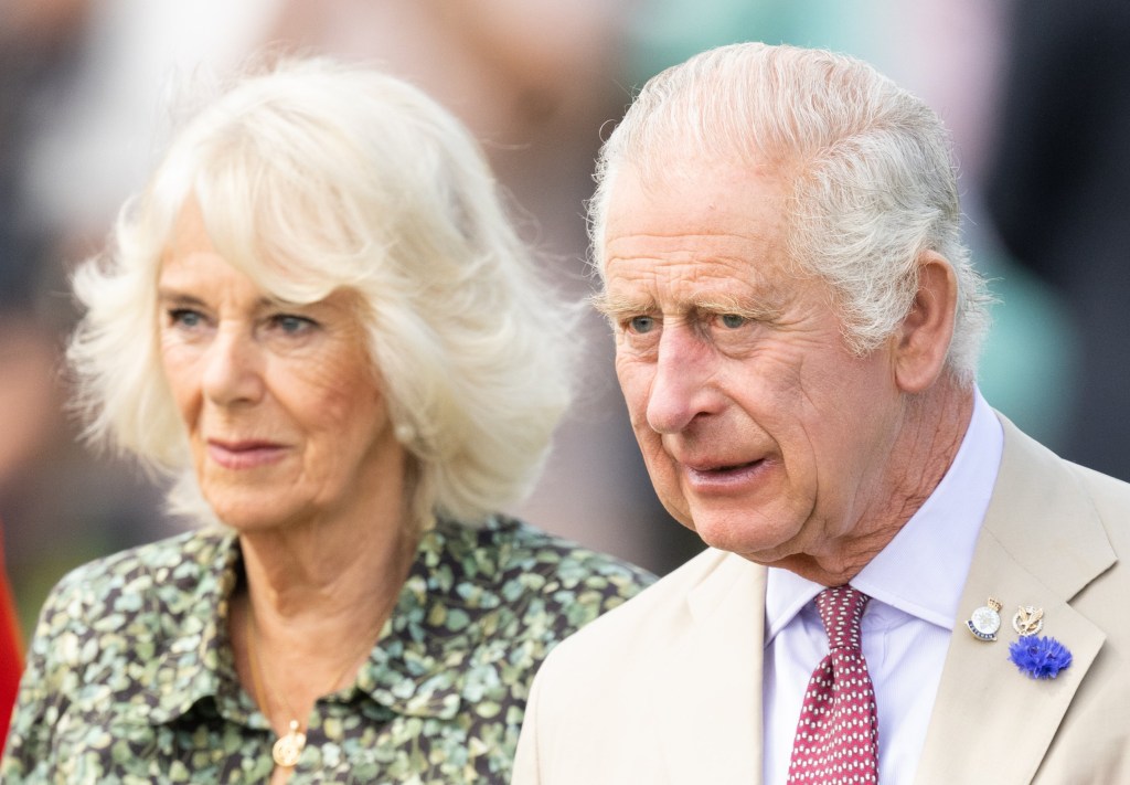 KING'S LYNN, ENGLAND - JULY 26: King Charles III and Queen Camilla visit Sandringham Flower Show at Sandringham House on July 26, 2023 in King's Lynn, England. (Photo by Samir Hussein/WireImage)
